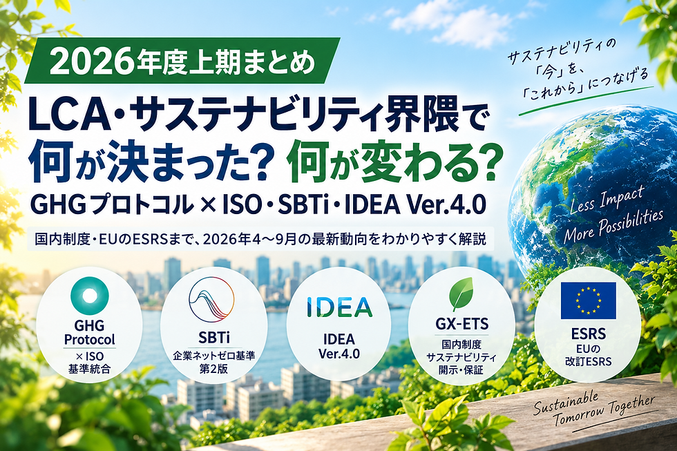【2026年度上期まとめ】LCA・サステナビリティで何が決まった?何が変わる?|GHGプロトコル×ISO・SBTi・IDEA Ver.4.0