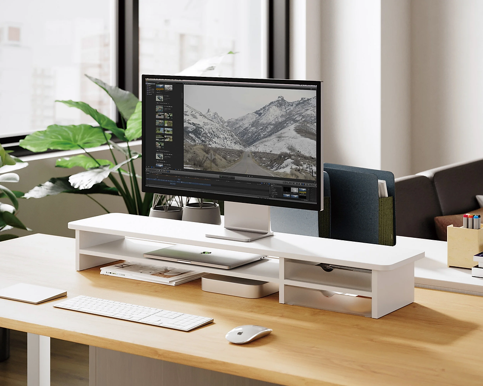 Thumbnail: 42.5" Dual Monitor Stand with Acrylic Drawer - Ergonomic Desk Organizer