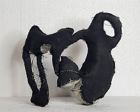 Abstract in line and blot style, black and white