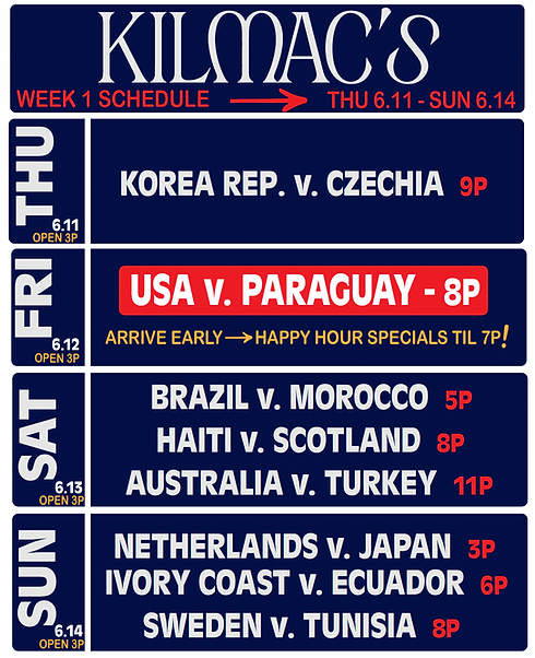 KILMAC'S WC SCHEDULE