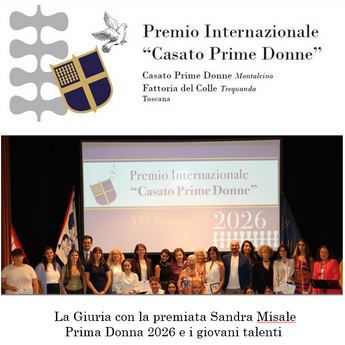 XXV EDIZIONE DEL PREMIO CASATO PRIME DONNE - SANDRA MISALE È LA PRIMA DONNA 2026