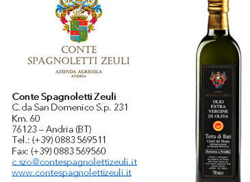 Olio Extravergine di Oliva - DOP Terra di Bari Castel del Monte 2019/2020- Conte Spagnoletti Zeuli