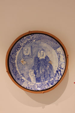 portrait of a woman and a child , 42x42x8, ceramic, teracotta, 2022
