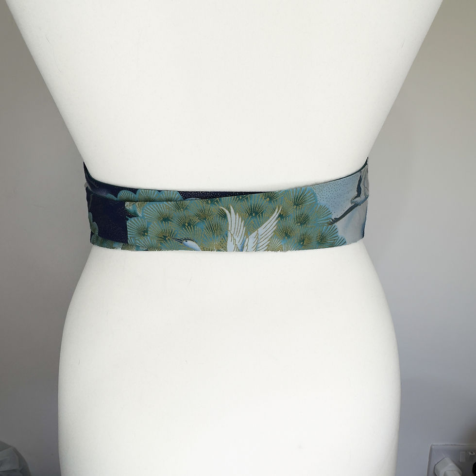 Thumbnail: Obi Style Belt - Japanese Red Crowned Crane & Pine Kimono Pattern
