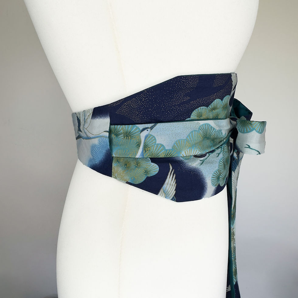 Thumbnail: Obi Style Belt - Japanese Red Crowned Crane & Pine Kimono Pattern