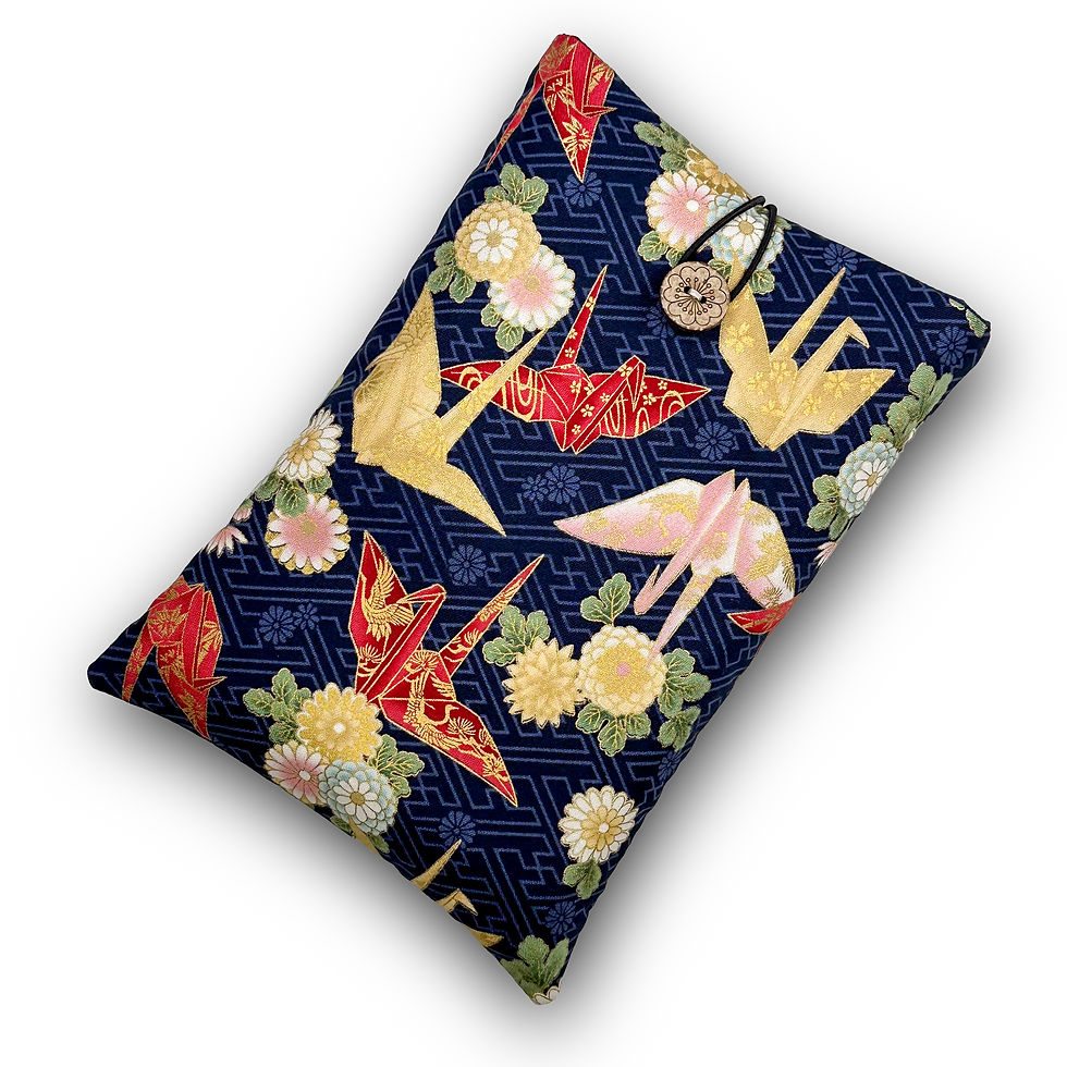 Thumbnail: Japanese Cotton Book Sleeve – Colourful Origami Cranes and Chrysanthemums