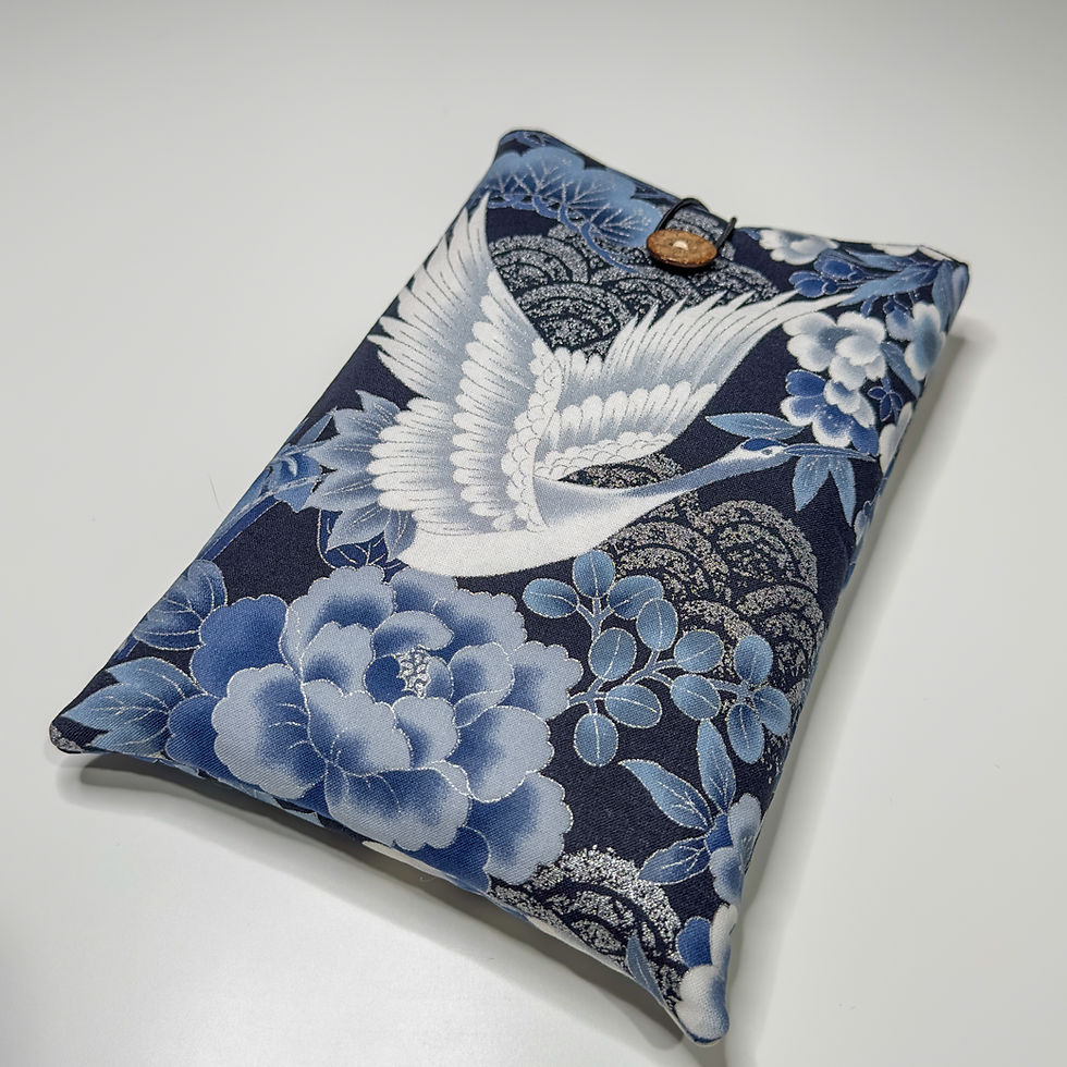 Thumbnail: Cotton Book Sleeve - Japanese Red Crowned Crane - Blue & Silver Flowers