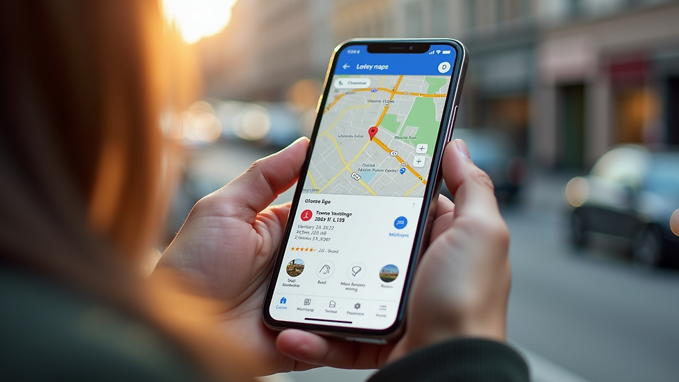 Close-up view of a smartphone displaying a local business listing on Google Maps