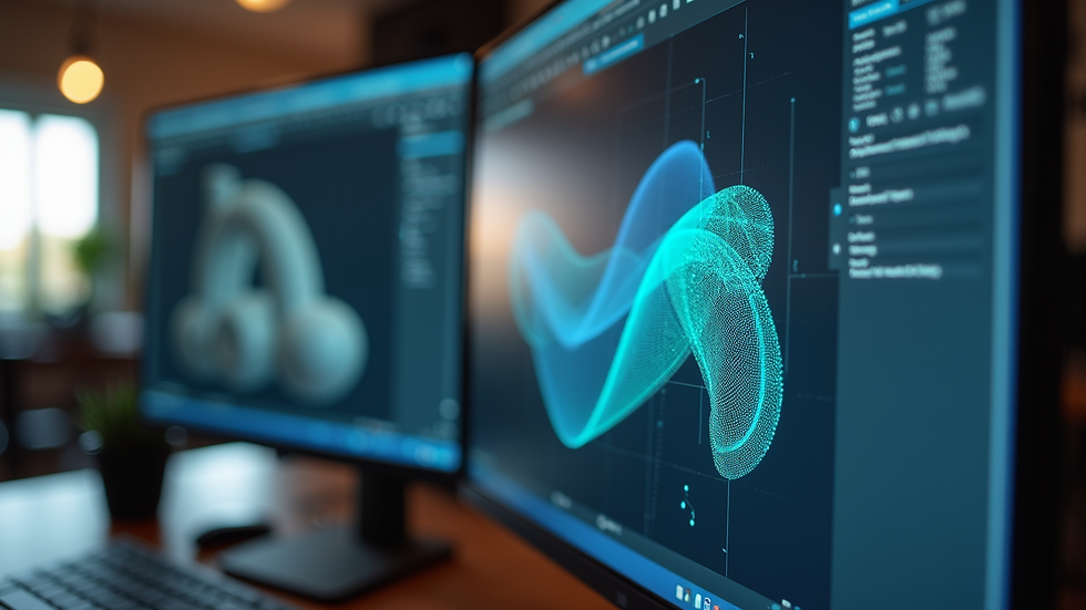 Eye-level view of a computer screen showing 3D modeling software