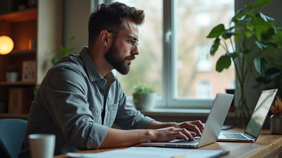 High angle view of a small business owner working on SEO strategy
