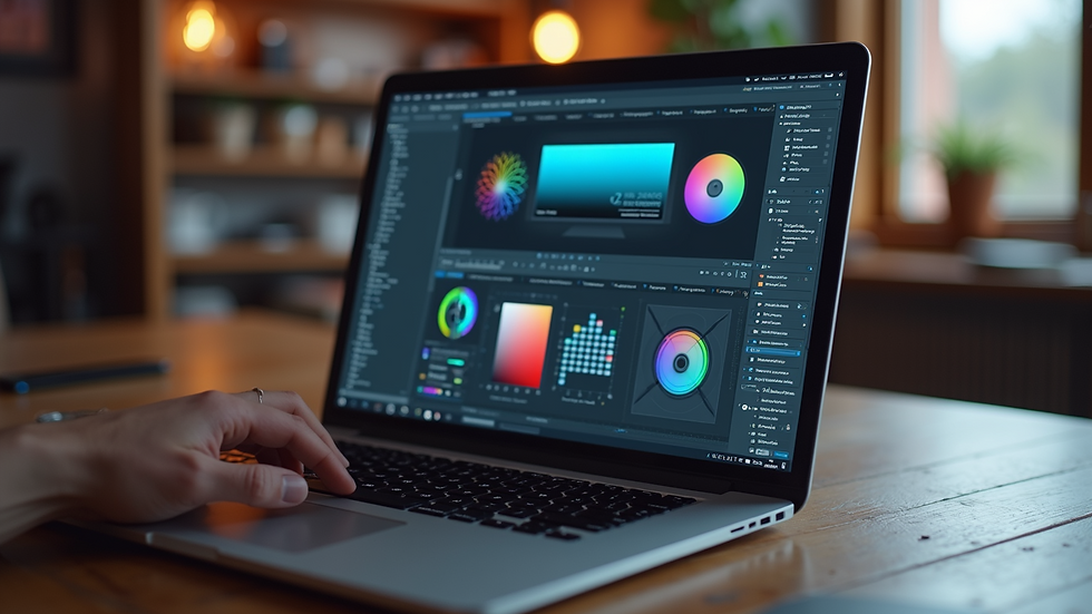 High angle view of a laptop screen showing graphic design software in use