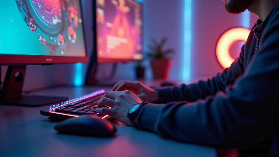 Close-up view of a designer working on motion graphics on a computer