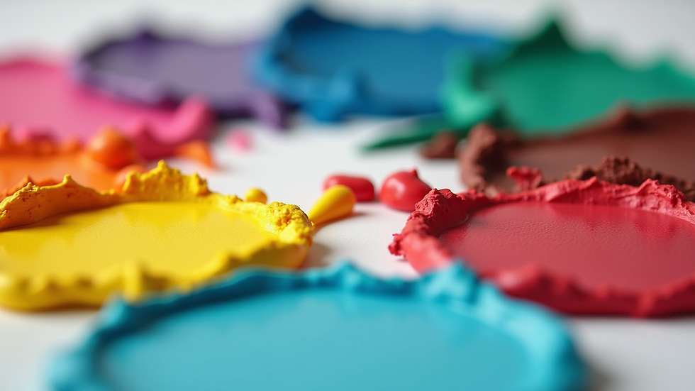 Eye-level view of colorful paint swatches arranged in a circle