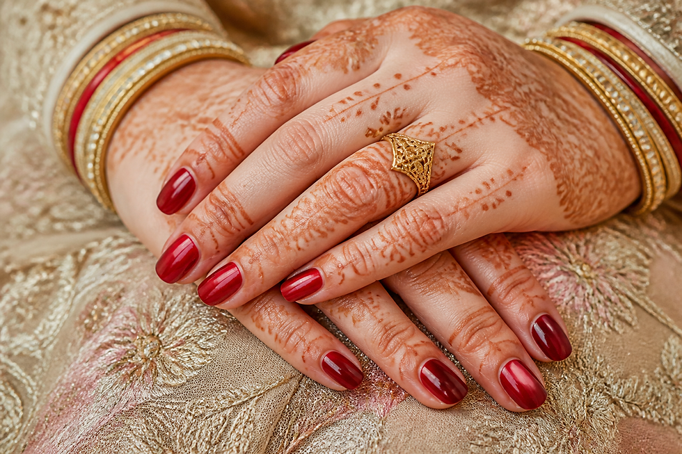 Classic deep red nails for an Indian bride