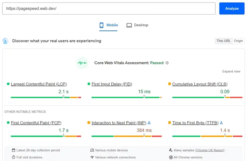 Make sure to run your own test in Google´s PageSpeed insights tool.