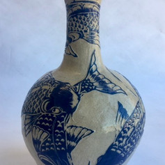 Stoneware Koi design hand built vessel, SOLD