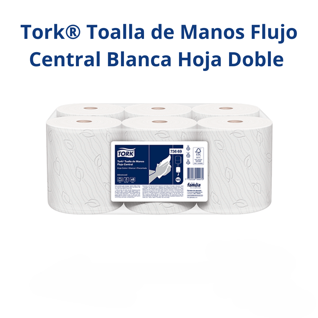 Tork Toalla de Manos Flujo Central blanca hoja doble rollo x 120 m.