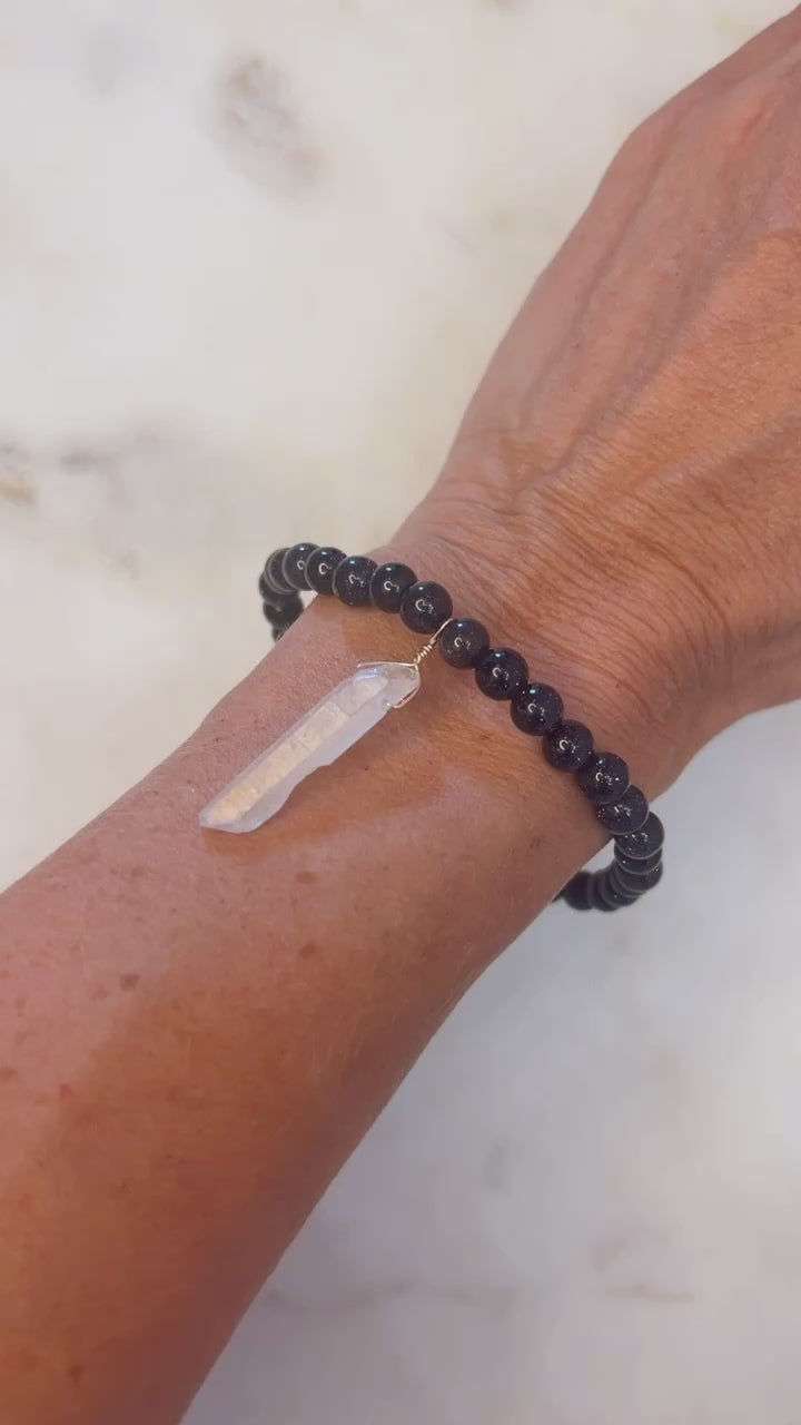 Thumbnail: Midnight Blue Goldstone Bracelet with White Titani
