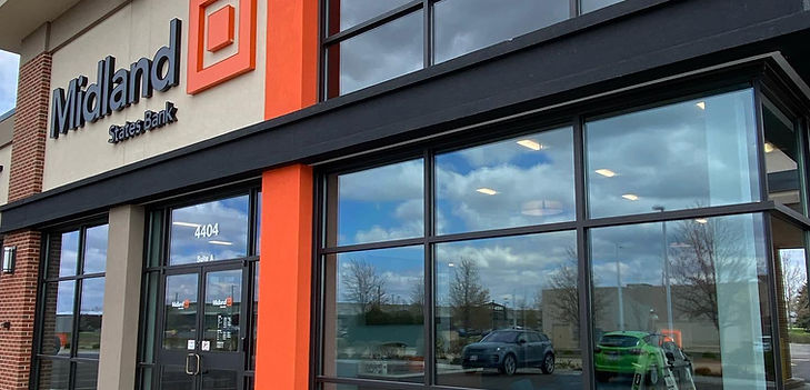 Commercial window film tint installed at Midland State Bank.