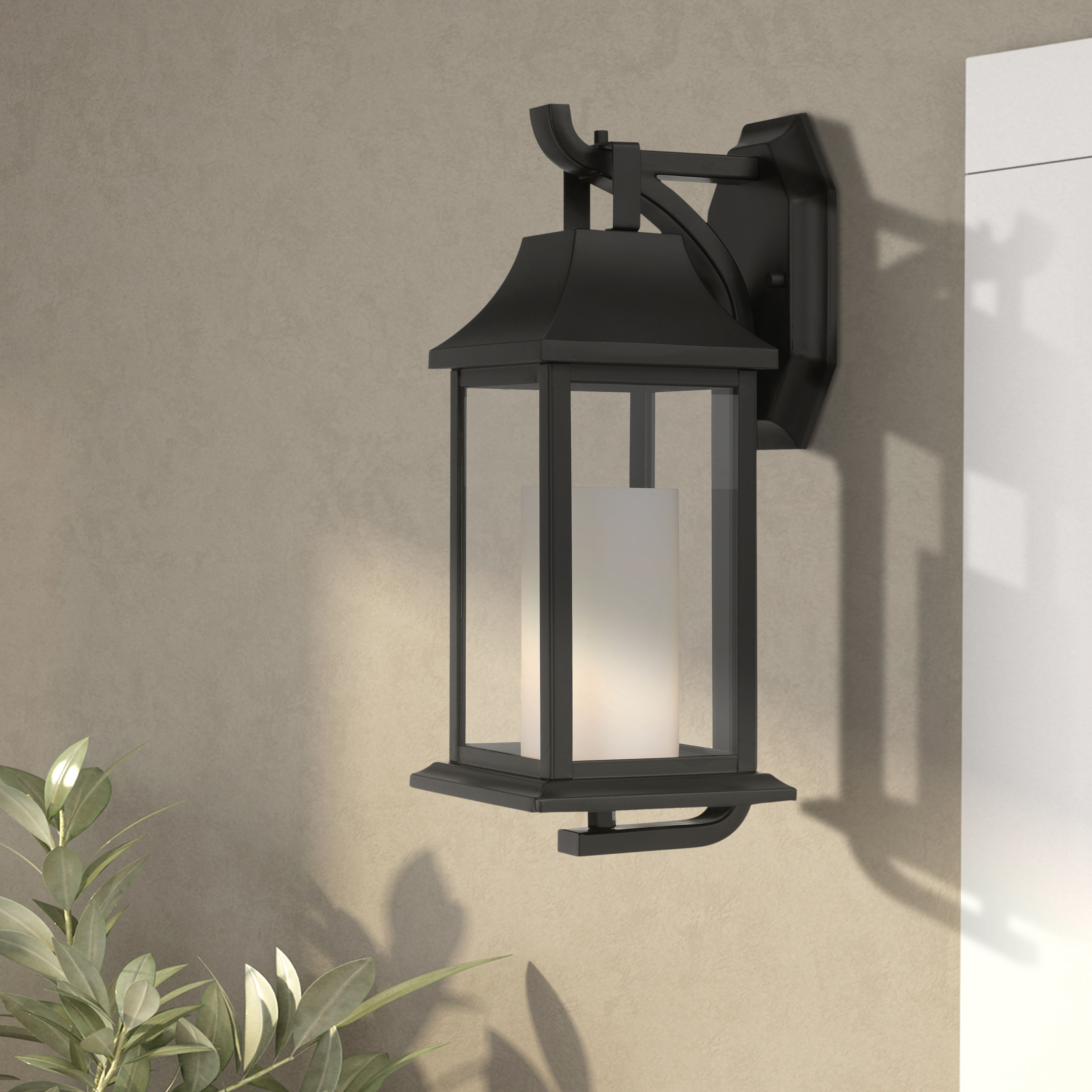 BOSTON 15 IN 1-LIGHT MATTE BLACK OUTDOOR WALL LIGHT WITH OPAL WHITE GLASS