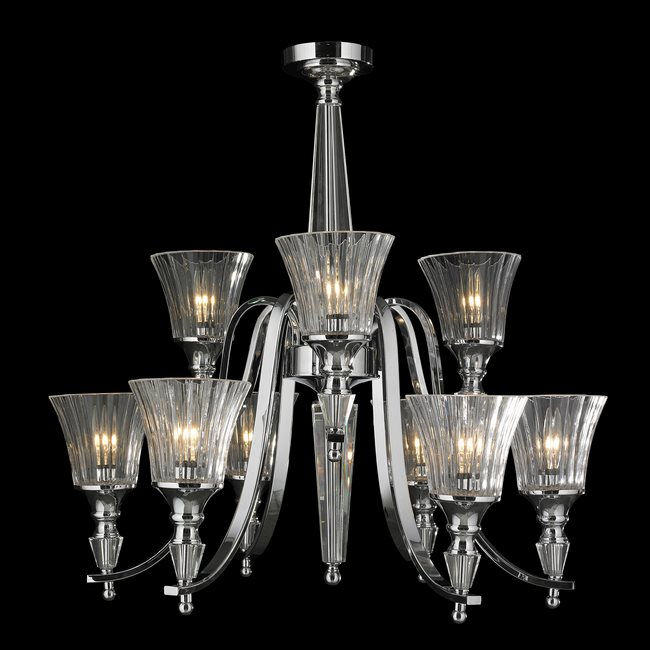 Thumbnail: Innsbruck 9 light chrome finish and clear crystal chandelier w glass shades
