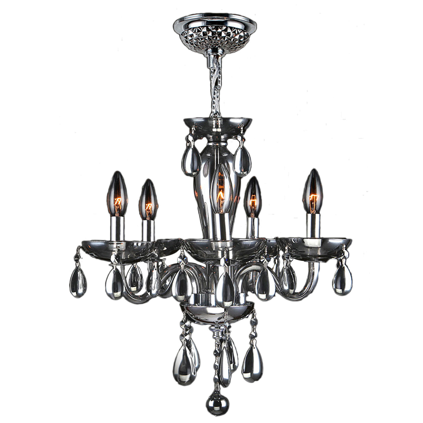 Gatsby 5 Light Chrome Finish and Smoke Blown Glass Chandelier