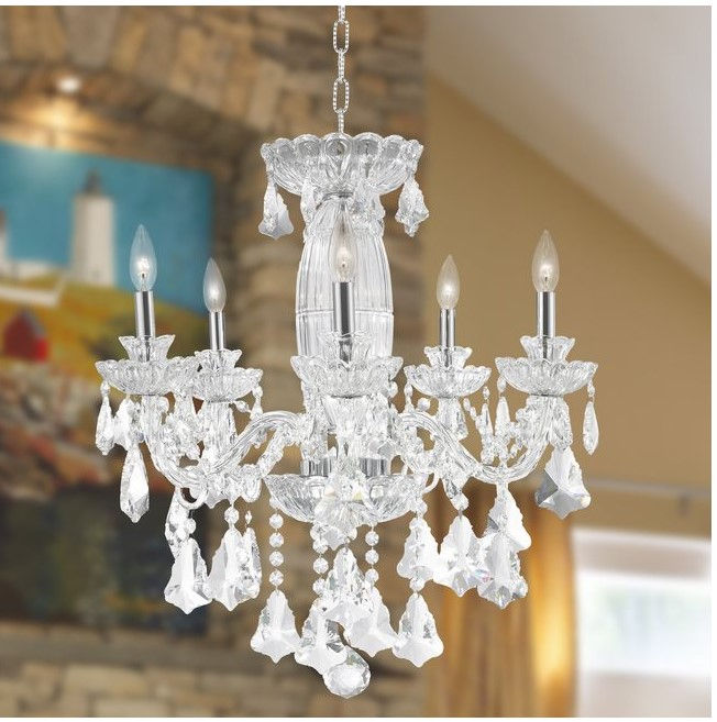 Olde World 5 light Chrome Finish with Double-cut Clear Crystal Chandelier