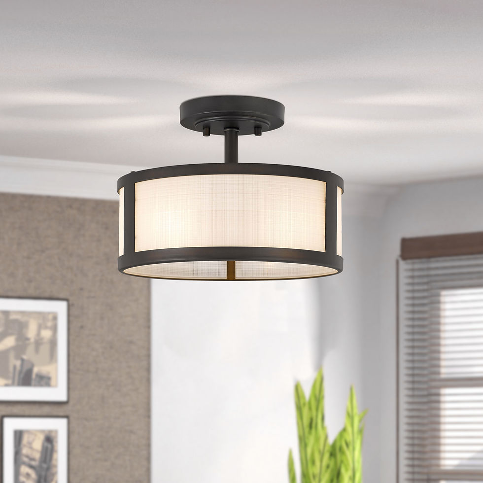 Calais 2-Light ORB Finish Linen Glass Semi-Flush Mount Ceiling Light
