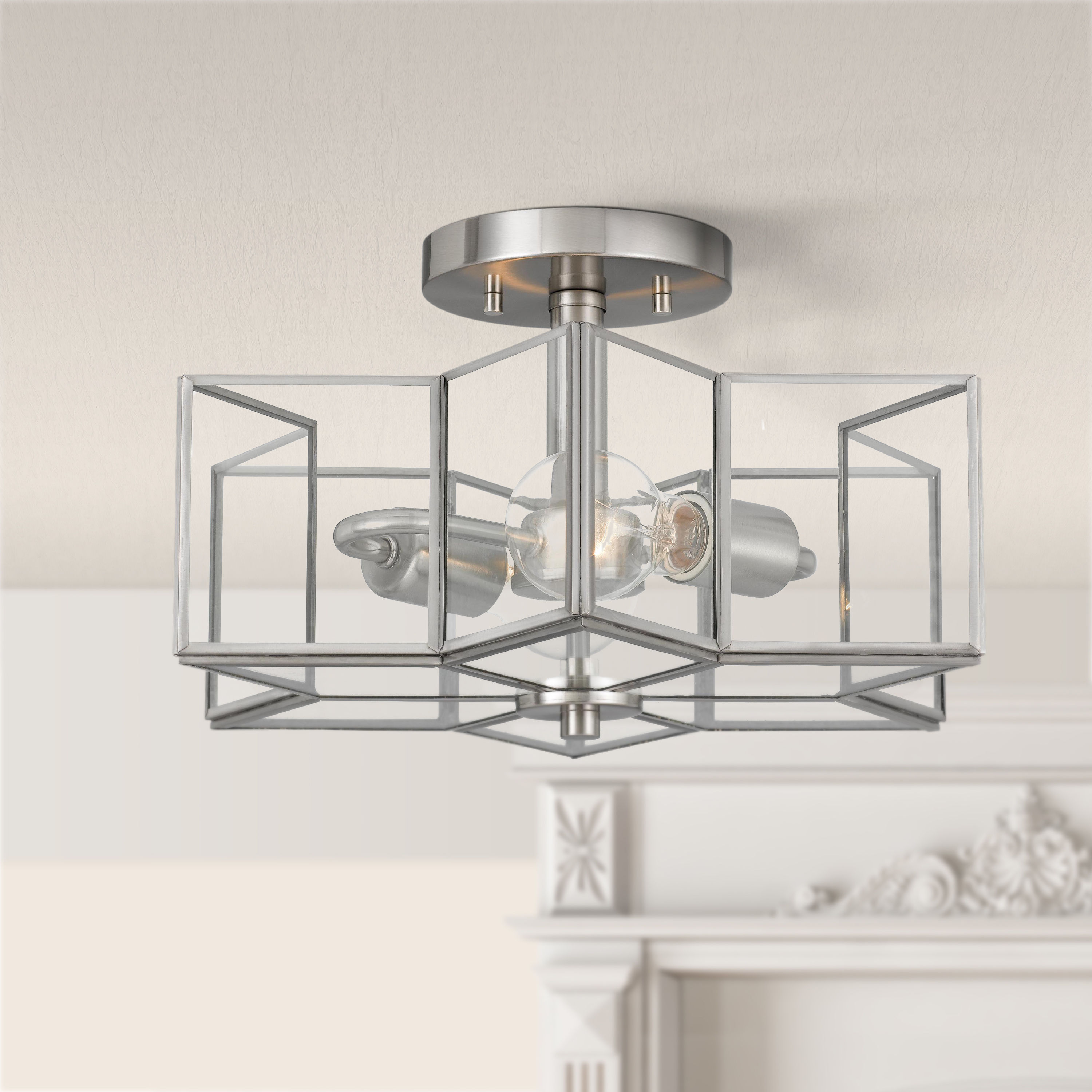 Syracuse 2-light Satin Brass Finish Flush Mount L14.25"xW12.38"xH6.5"