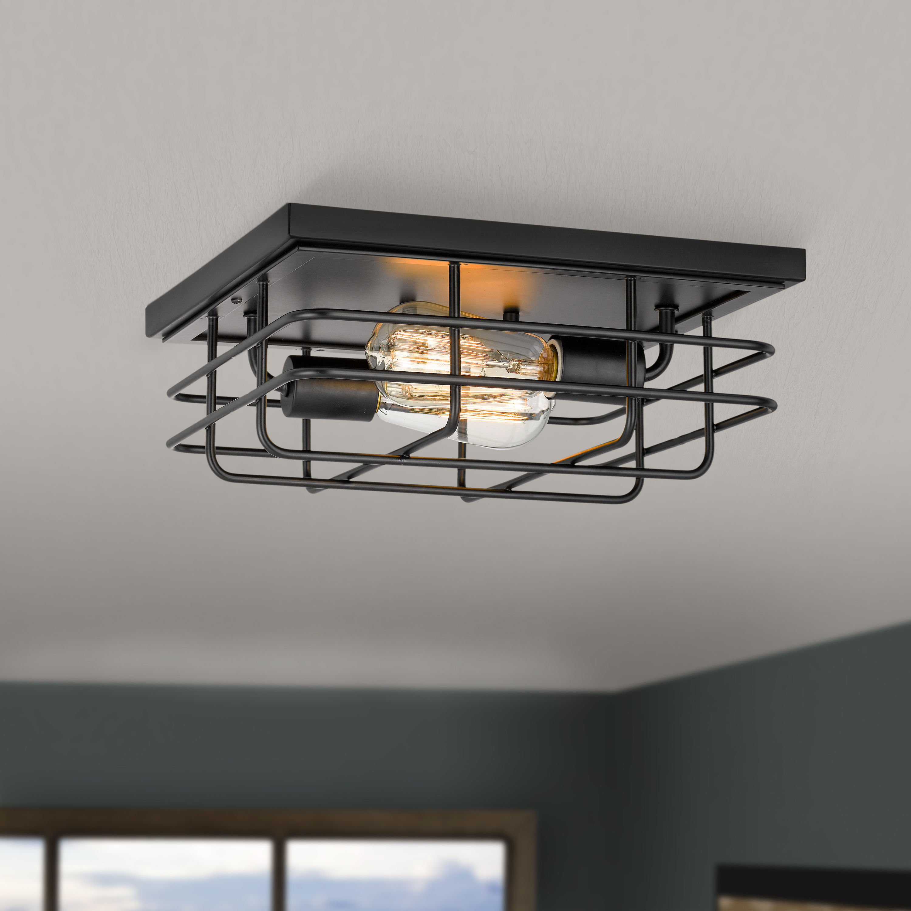 Attica 2-Light Black Finish Flush Mount Ceiling Light
