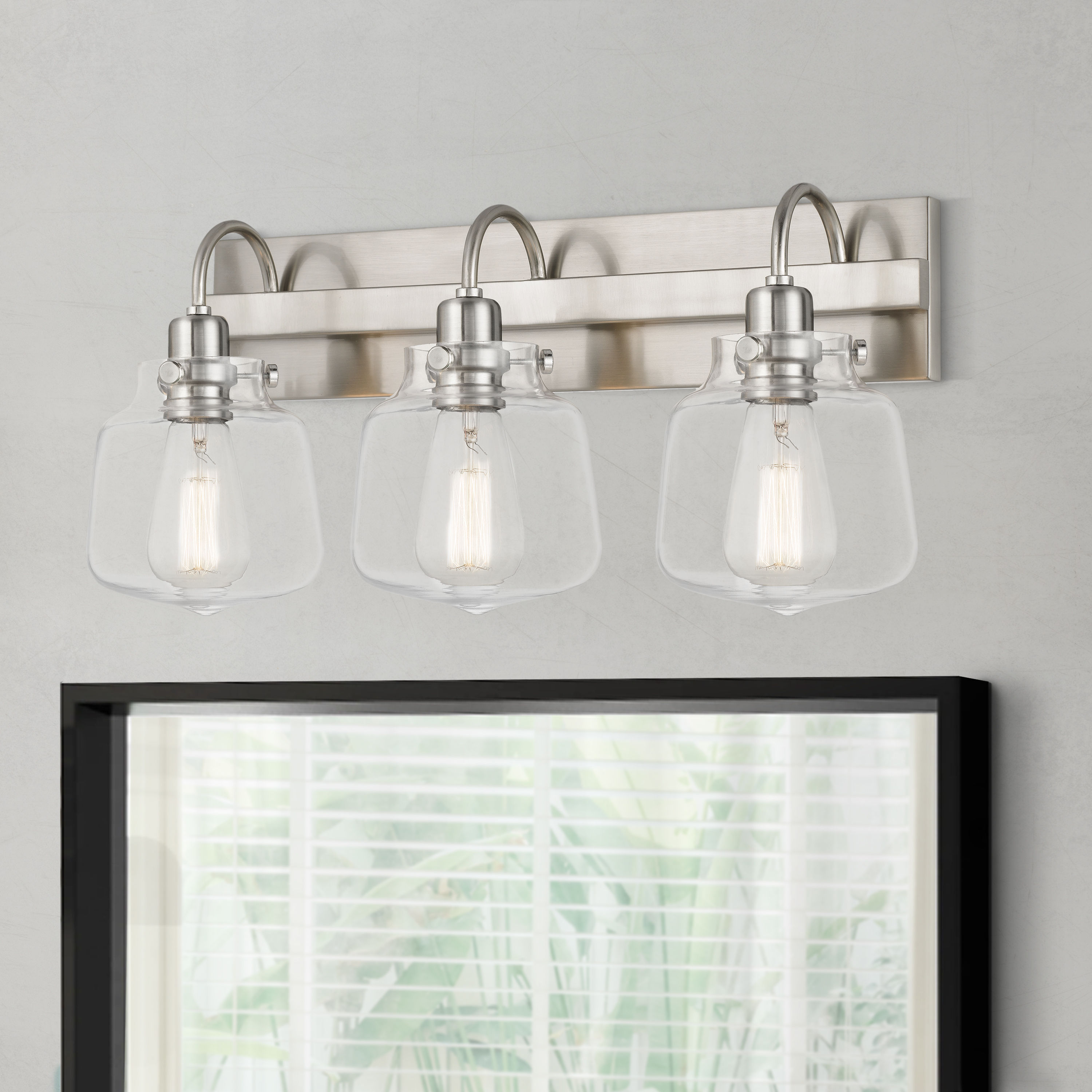 ACORN 3-LIGHT BRUSHED NICKEL FINISH VANITY LIGHT Versatile Up or Down Install