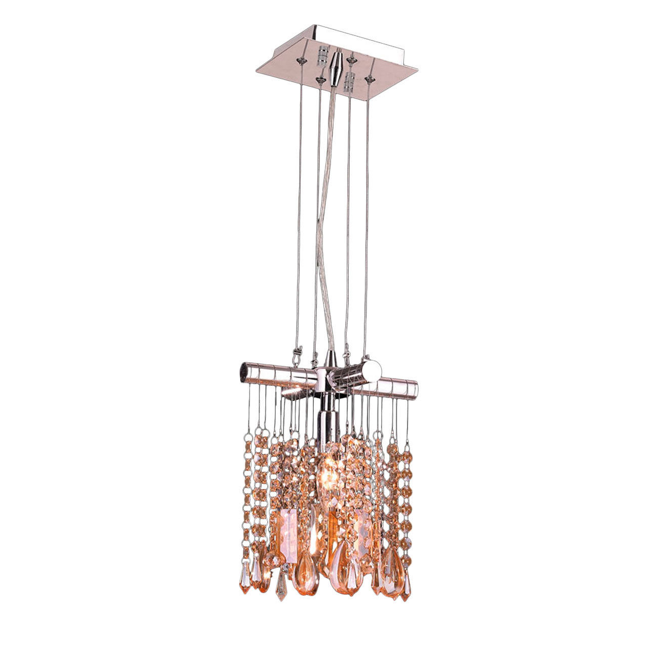 NADIA 1 Light Polish Chrome Amber Crystal Mini Pendant Fixture