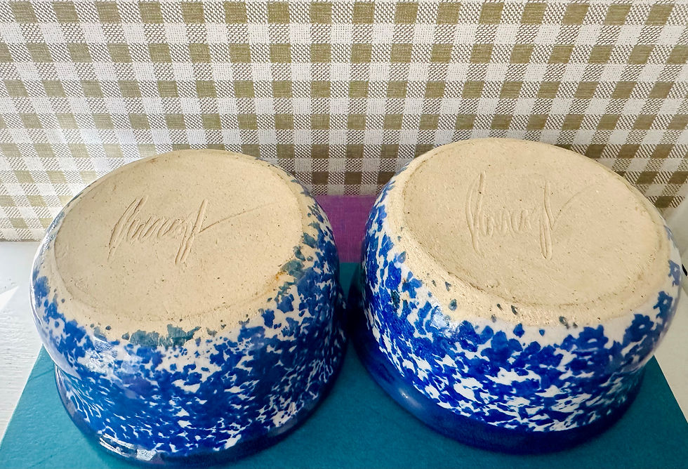 Thumbnail: Vintage Studio Pottery Apple Bakers – Blue Spatterware Duo