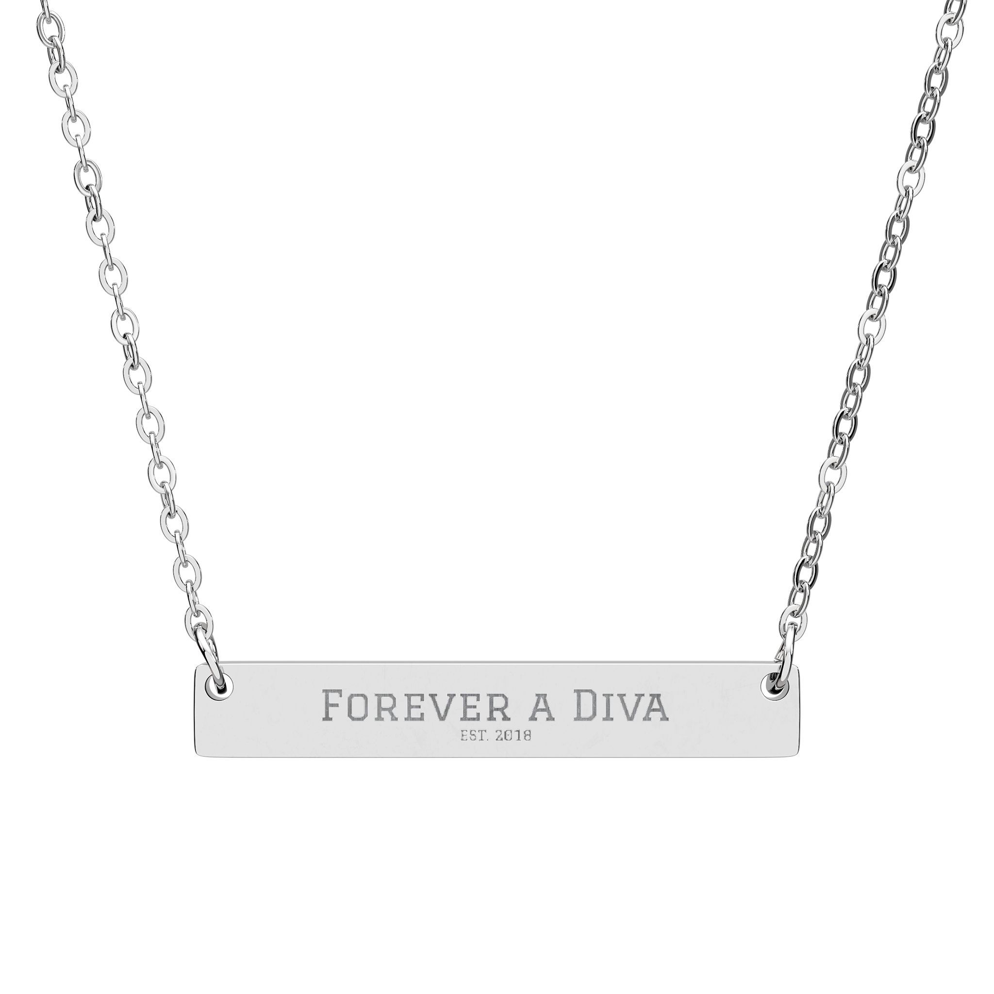 Horizontal Bar Necklace — "Forever a Diva" Pendant