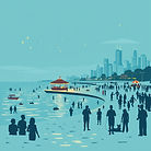 people gathered for a lake front celebra
