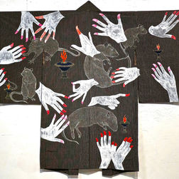 2018, 57 x 55'', acrylic on vintage Japanese Kimono