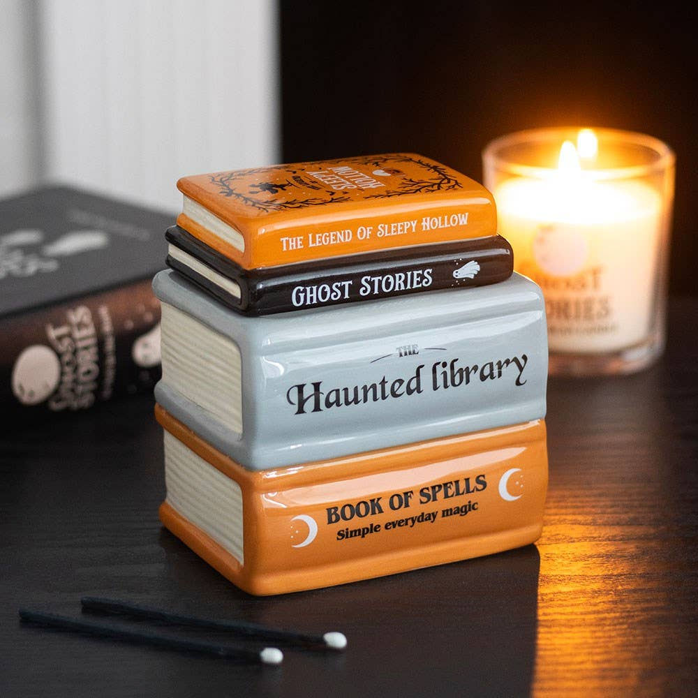 Haunted library book stack ceramic oil burner & wax warmer