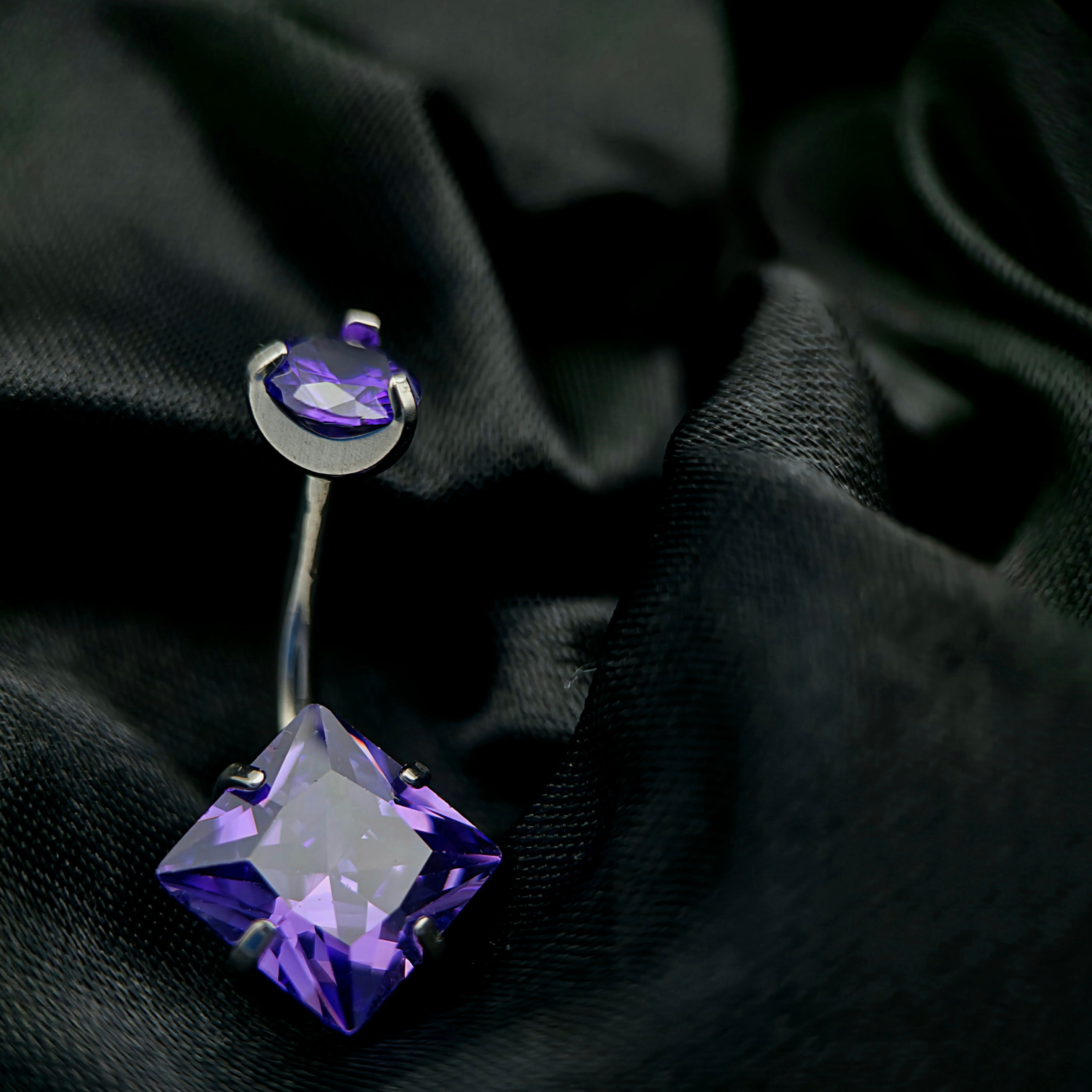 Midnight purple CZ princess cut navel curve