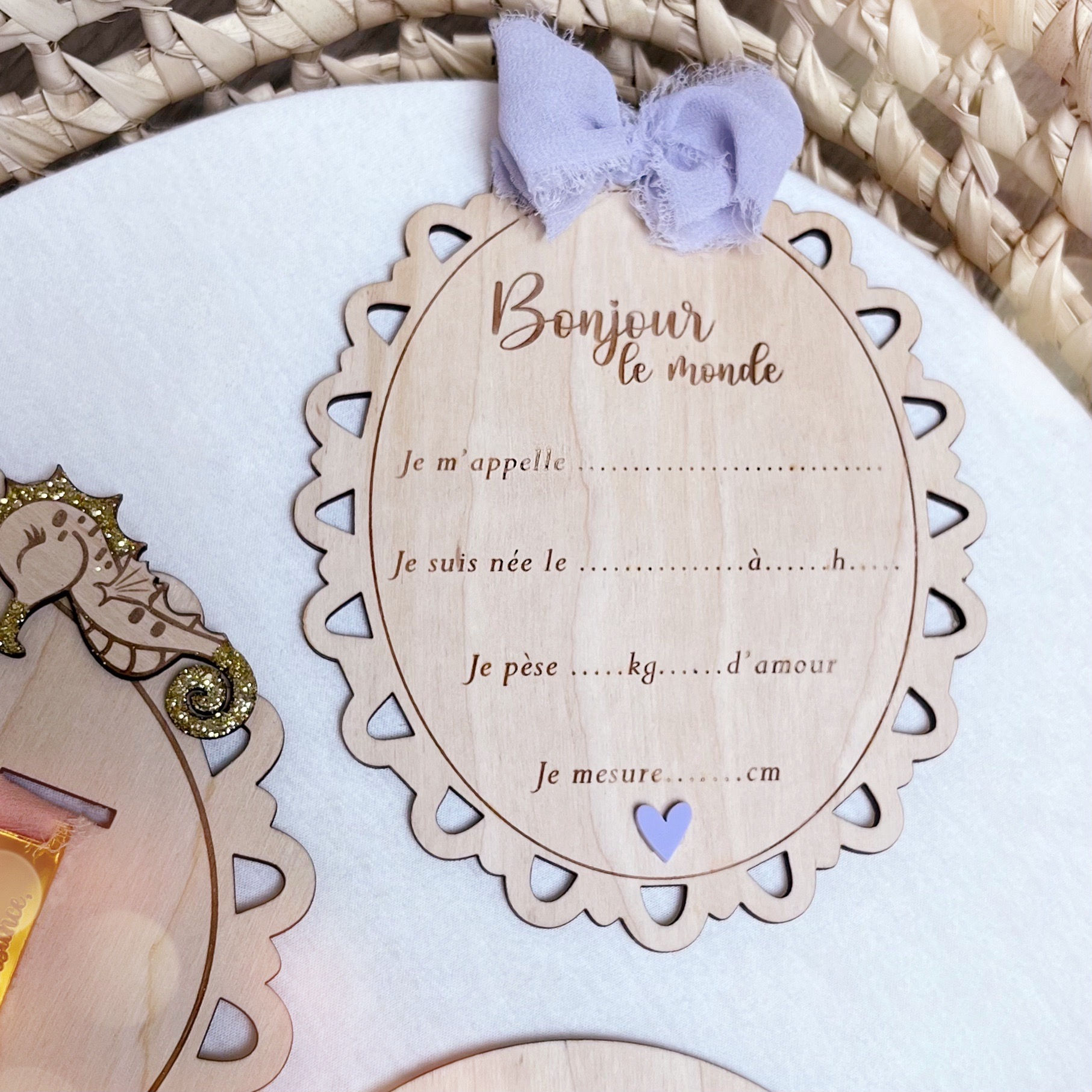 PANCARTE NAISSANCE MEDAILLON "BONJOUR LE MONDE"