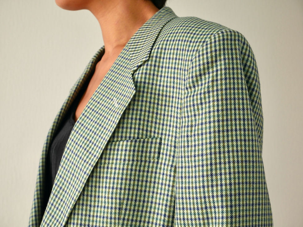 Miniature : Veste à carreaux pure laine vert amande