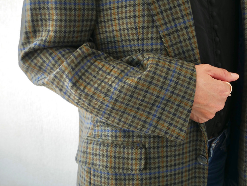 Miniature : Blazer pure laine vert olive à carreaux