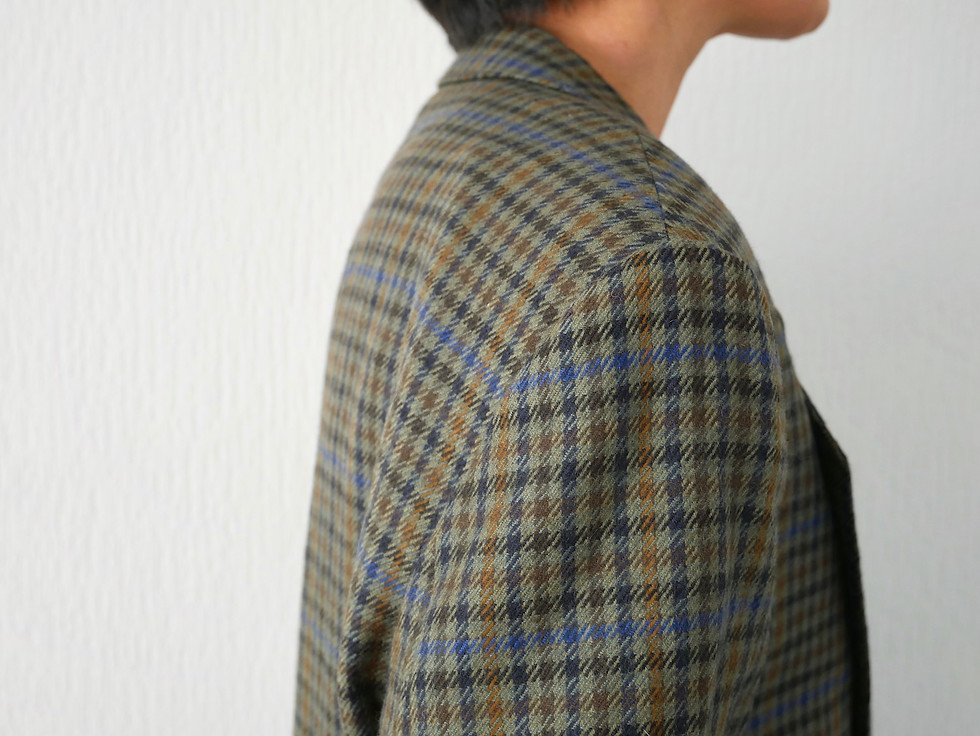 Miniature : Blazer pure laine vert olive à carreaux