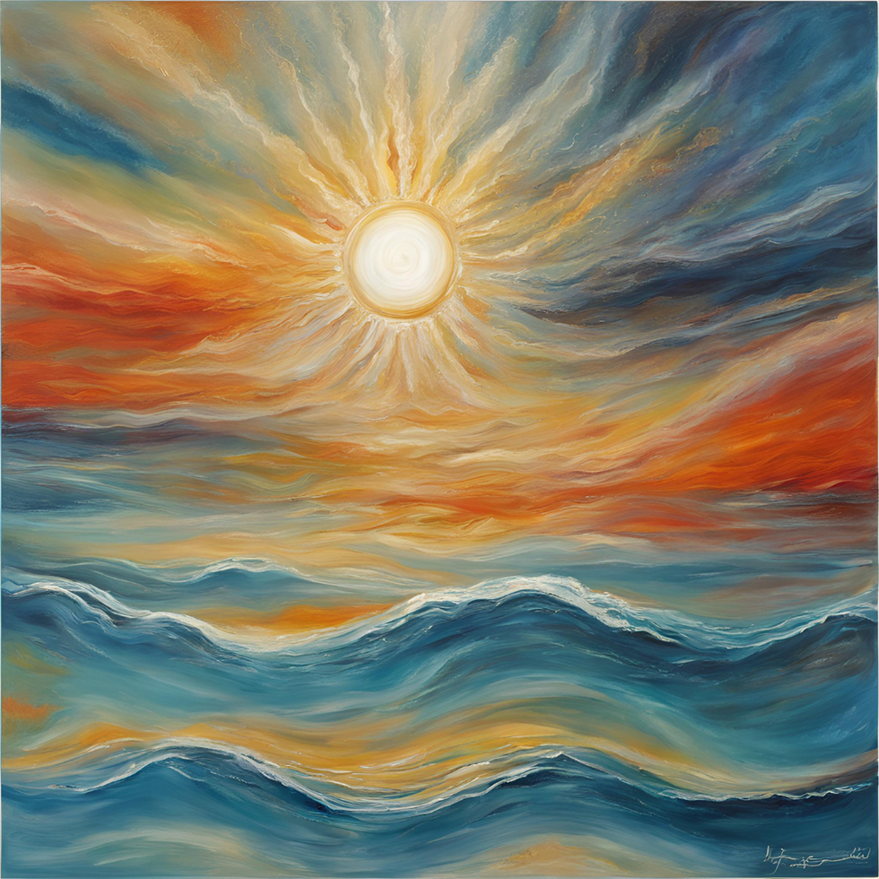 AI generated abstract art of ocean waves and sunset