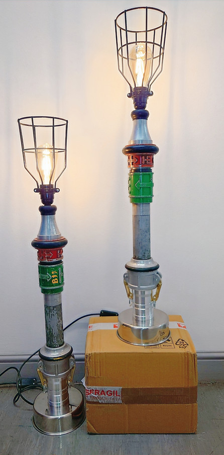 custom-made bespoke Upcycled fire hose nozzle industrial lam