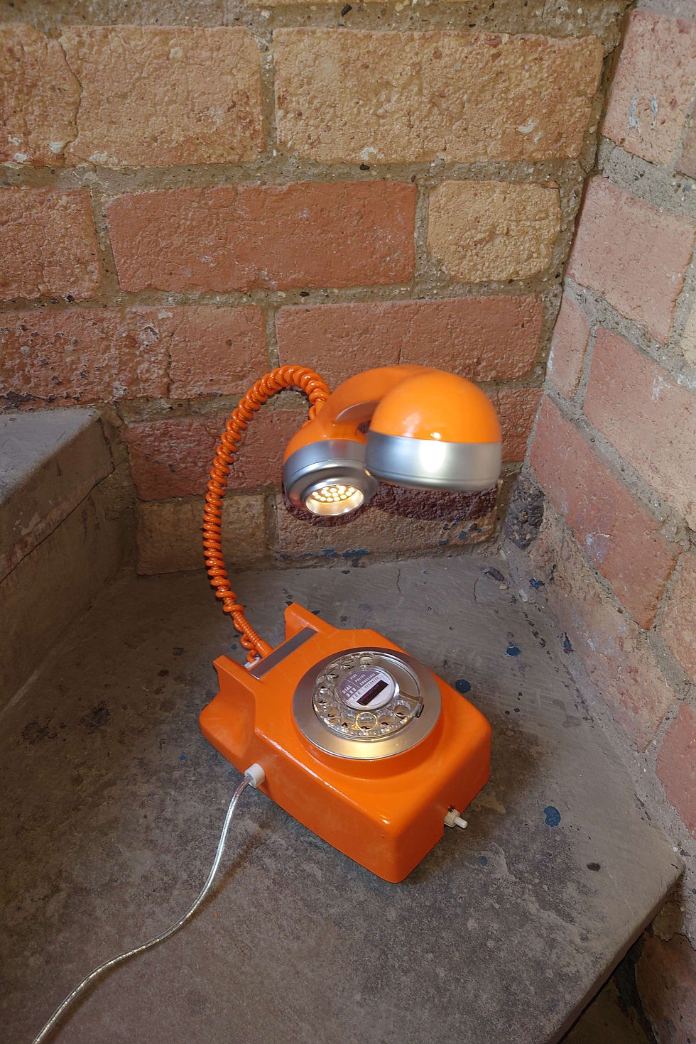 Thumbnail: orange upcycled vintage telephone lamp