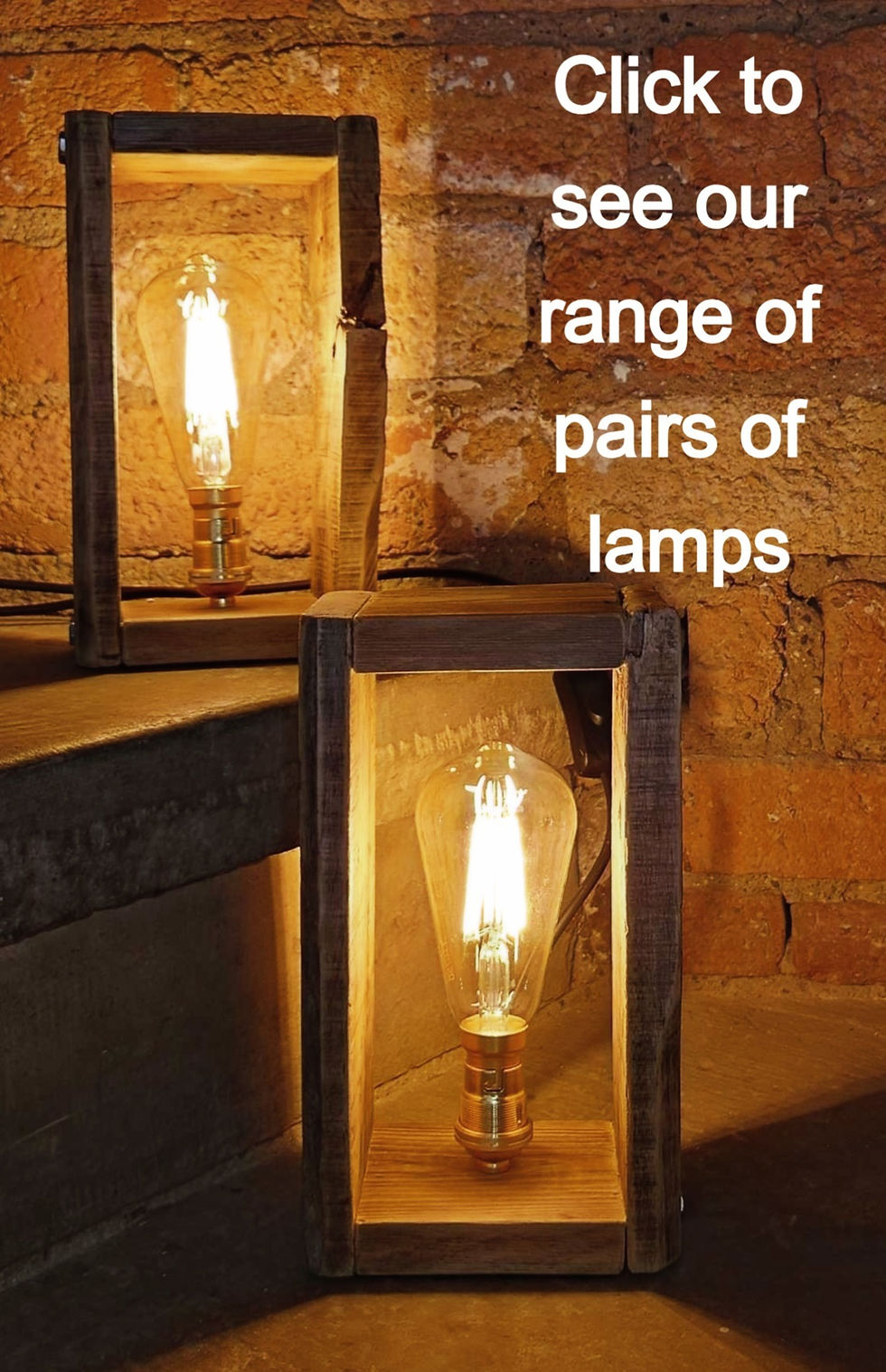 Pair f rustic wooden upcycled pallet timber cube lamps