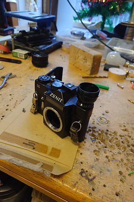 Vintage camera upcycled lamp