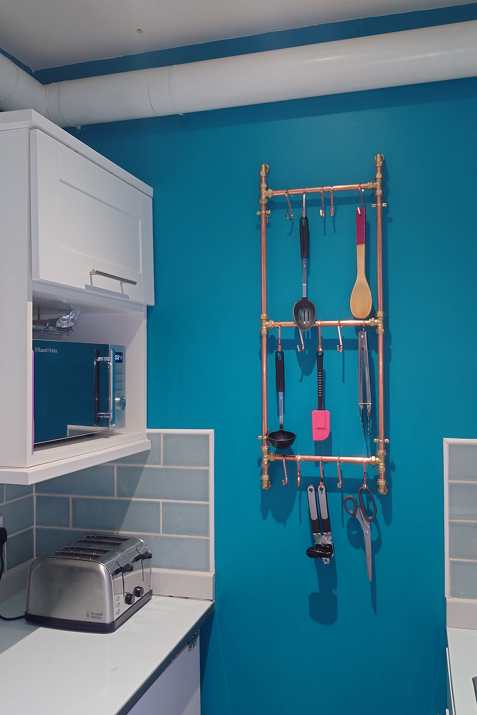 Copper pipe wall mounted utensils rack steampunk kitchen accessories