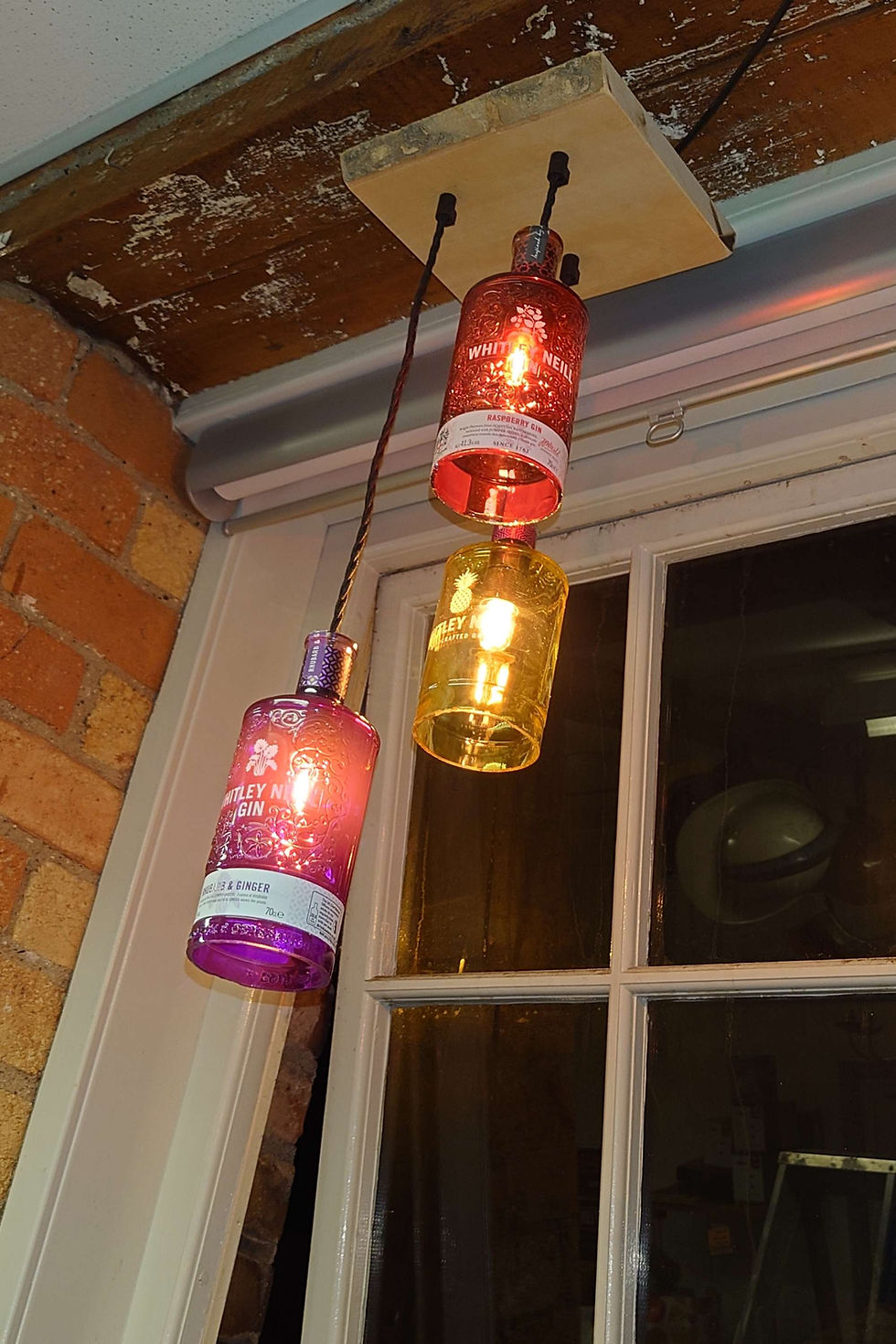 Thumbnail: upcycled gin bottle chandelier ceiling light