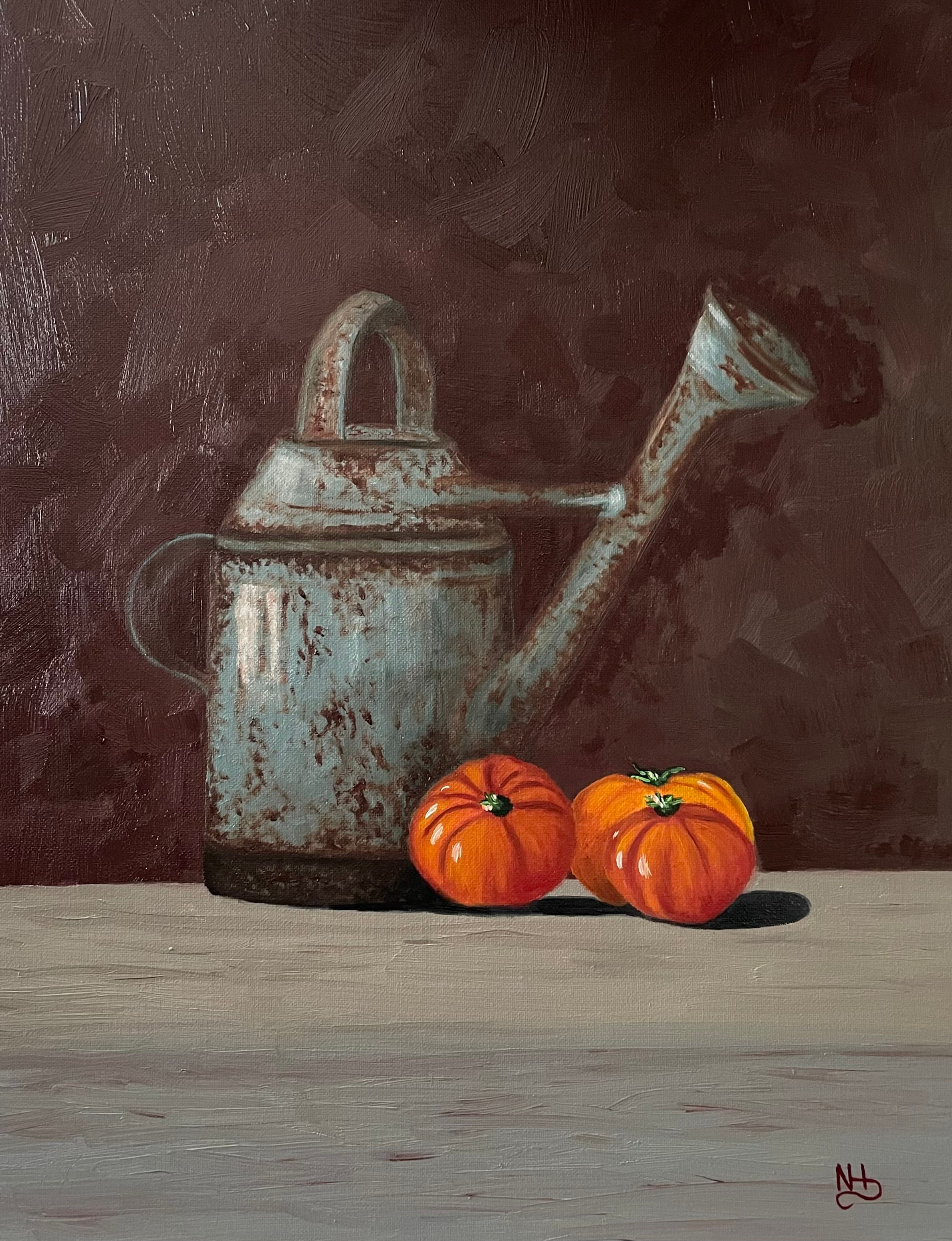 oil of watering can and pumpkins painting to buy
